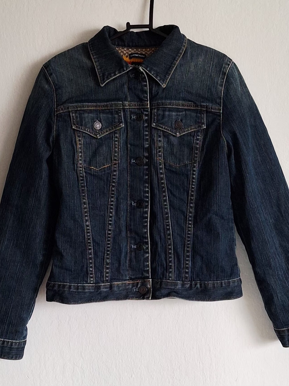 GAP Denim Trucker Jacket NWOT Dark Wash Fair Isle Lining Holiday 2003 Sz S Y2K
